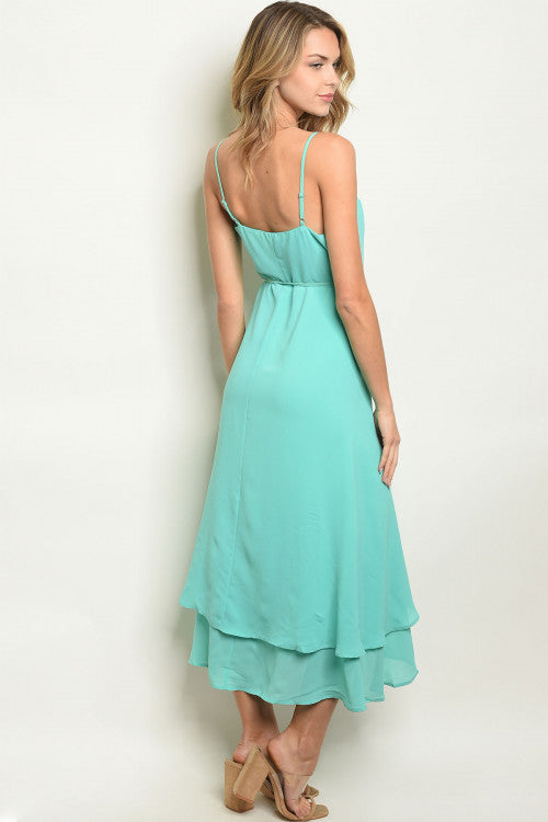 Mint sleeveless v-neck wrap style maxi dress.