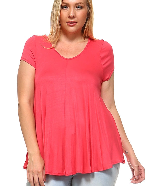 Plus Size Top Coral V Neck Curvy