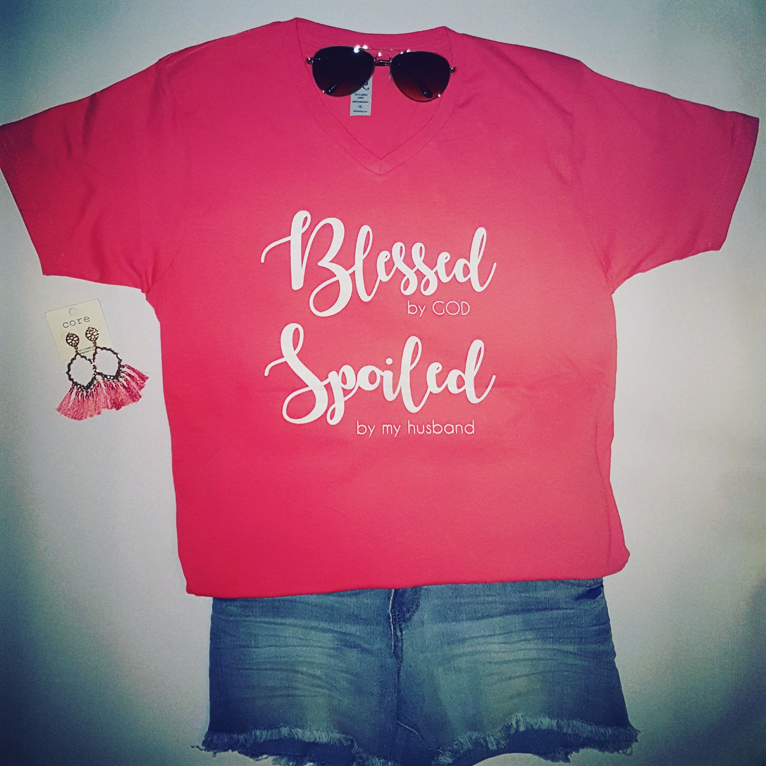 Blessed By God Spoiled By My Husband V-Neck Tee