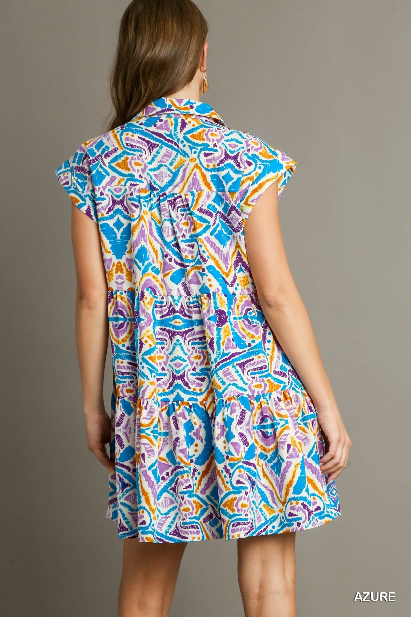 Azure Blue Aztec Printed Tiered Short Collared Mid Button Dress with Side Pockets

Colors: Azure Blue, Purple, Lavendar, Golden Yellow