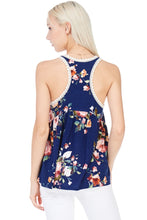 Navy Floral Print Racerback Babydoll Top