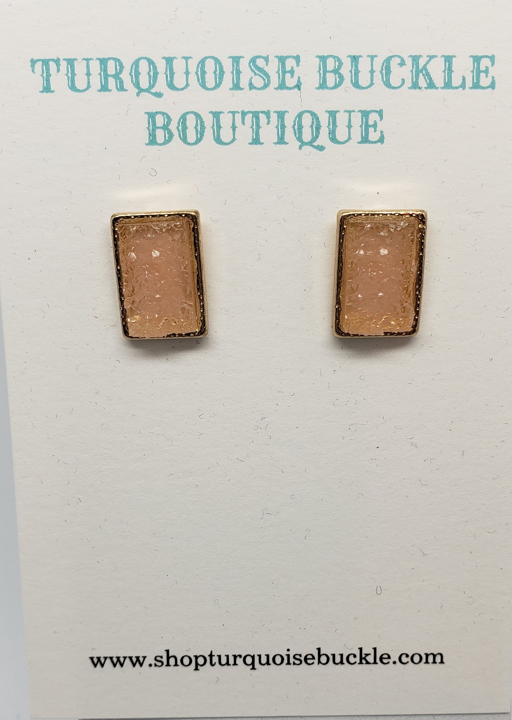 Light Pink Druzy Stud Fashion Earrings Outlined in Gold