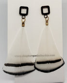 Black and White Feather Dangle Statement Earrings

3 inches long