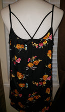 Black Floral Print Tank Top With Spaghetti Straps And Cutout Details 