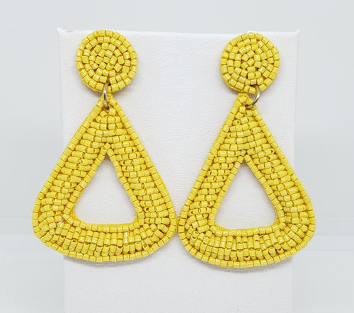 Yellow Beaded Triangle Drop Earrings