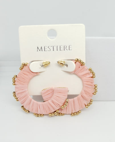 Rattan Wrapped Light Pink Hoop Earrings