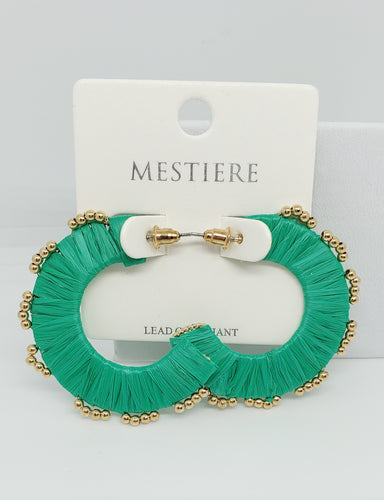 Rattan Wrapped Green Hoop Earrings