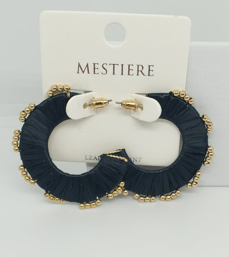 Rattan Wrapped Black Hoop Earrings