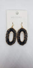 Oval Black and Gold Beaded Drop Earrings
