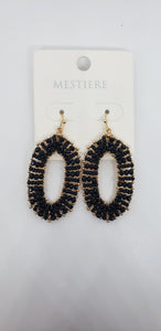 Oval Black and Gold Beaded Drop Earrings