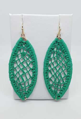 Braided Oval Drop Green Earrings