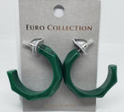 Emerald Green Acetate Circle Hoop Earrings with Beveled Detail
