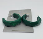 Emerald Green Acetate Circle Hoop Earrings with Beveled Detail