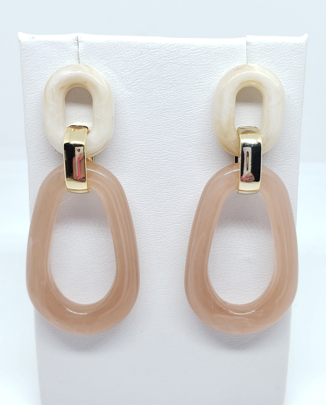 Light Pink Cream Gold Door Knocker Earrings