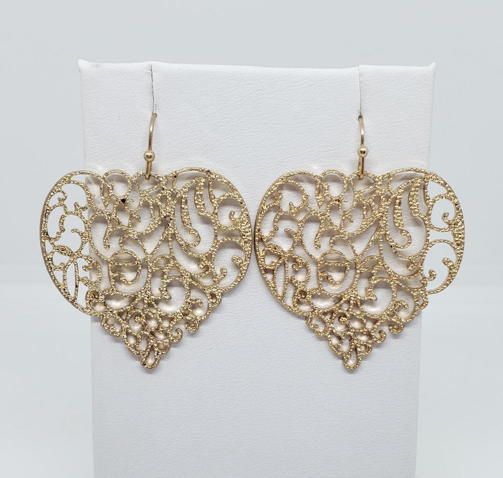 Gold Filigree Heart Earrings