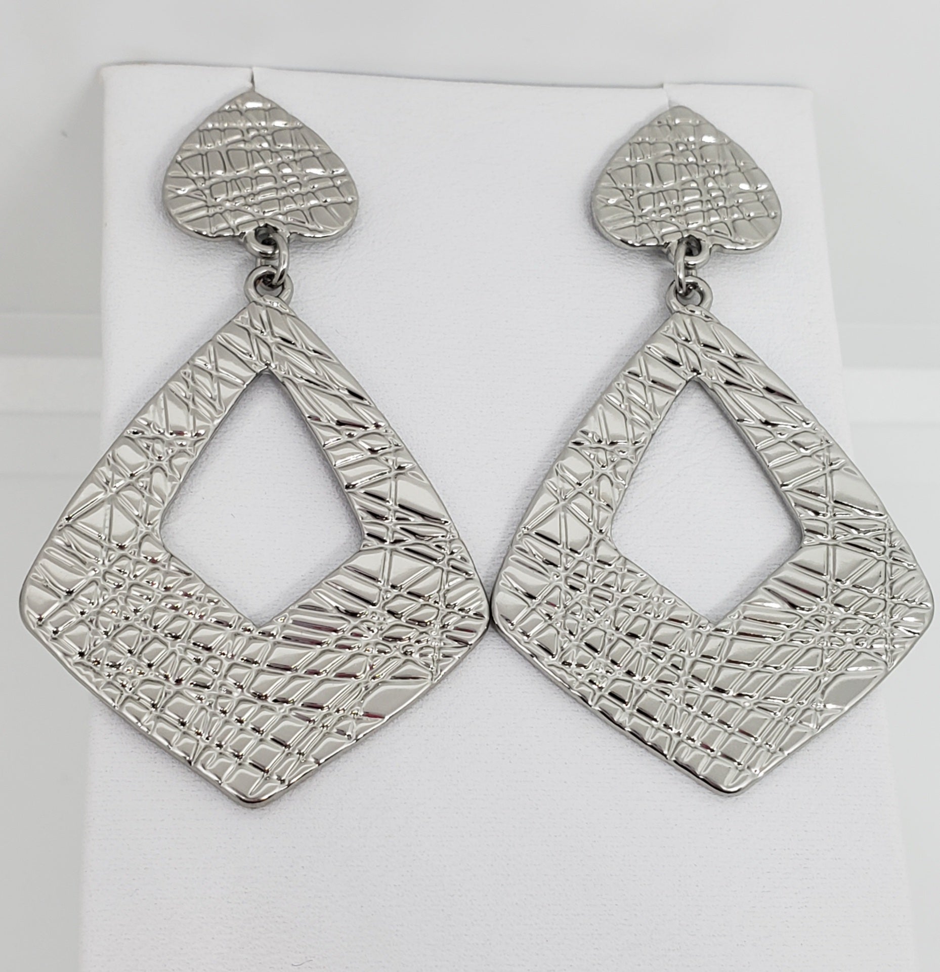 Silver Diamond Cutout Drop Earrings;

Approximate Length: 2.25"