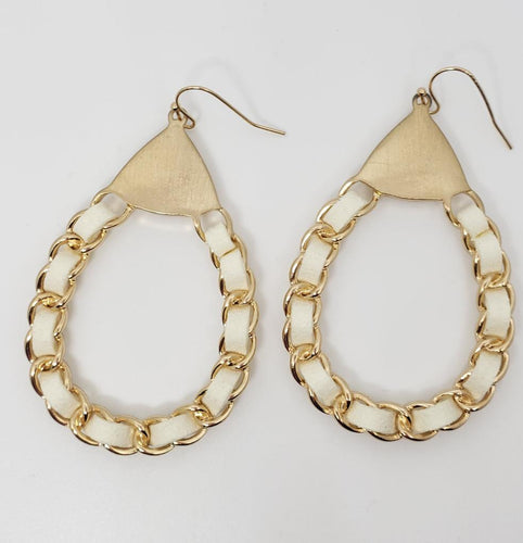 Gold & Ivory Braided Chain Teardrop Earrings
