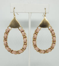 Gold & Pink Braided Chain Teardrop Statement Earrings