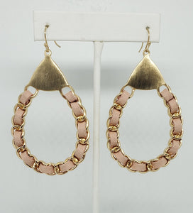 Gold & Pink Braided Chain Teardrop Statement Earrings