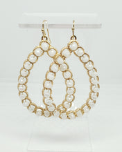 Gold & White Beaded Teardrop Earrings