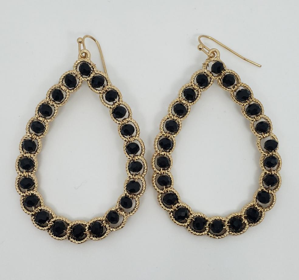 Gold & Black Beaded Teardrop Earrings
