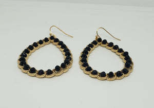 Gold & Black Beaded Teardrop Earrings