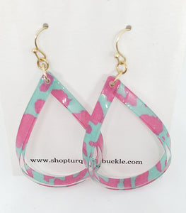 Pink & Mint Leopard Teardrop Earrings