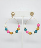 Wooden Ball Beaded Hoop Drop Earrings

Color: Ivory/Teal/Hot Pink/Mustard;

Approximate Length: 2.25"