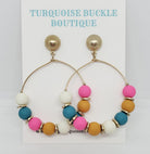 Wooden Ball Beaded Hoop Drop Earrings

Color: Ivory/Teal/Hot Pink/Mustard;

Approximate Length: 2.25"
