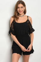 Romper Black Lace Short Sleeve Cold Shoulder