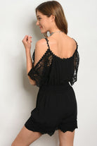 Black Lace Short Sleeve Cold Shoulder Romper.
