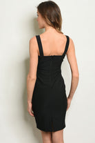 Black sleeveless V-neck button detail bodycon dress