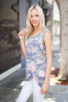 This soft camo floral sleeveless top, with twist detail