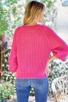 Brighten up your Fall with this Gorgeous Fuchsia Chevron Textured Sweater.

Roomy Fit with Bubble Sleeve and Out seam detail on the armhole. Size down one for a more fitted look.