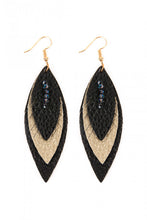 Black And Gold Three Layer Fringed Leather Marquise Fashion Earrings
Genuine Leather 
3" Drop Length x 1 " Width

