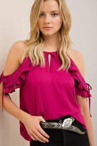 Magenta Berry Ruffle Top, Open Shoulder, Halter