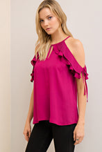 Berry Colored Cute Ruffle Top, Open Shoulder, Cold Shoulder, Fun and Flirty