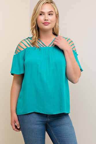 Plus Size Jade Green Short Sleeve Curvy Top