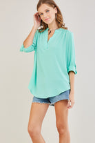 Mint V-Neck Tunic with 3/4 Sleeves