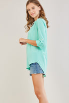 Mint V-Neck Tunic with 3/4 Sleeves