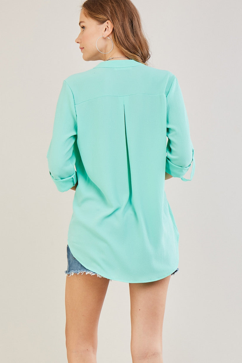 Mint V-Neck Tunic with 3/4 Sleeves
