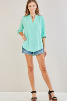 Mint V-Neck Tunic with 3/4 Sleeves