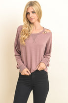 Mauve Open Shoulder Top Long Sleeve