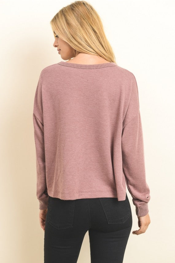 Peek-A-Boo Shoulder Mauve Long Sleeve Top