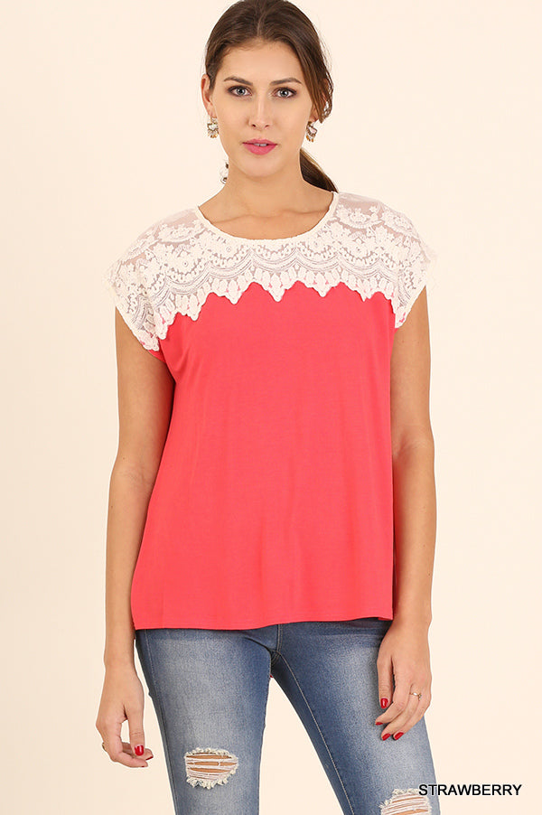 Strawberry Shortcake Short Sleeve Top Red with Lace Details
