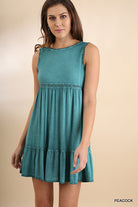 Peacock Green Sleeveless Short Dress