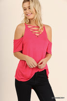Crisscross V-Neck Cold Shoulder Top