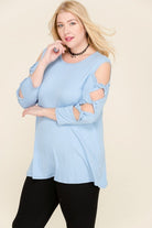 Blue Sky Twisted Cut Out 3/4 Sleeve Top Curvy