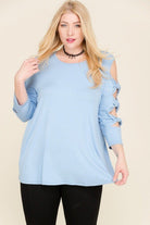 Blue Sky Twisted Cut Out 3/4 Sleeve Top Curvy