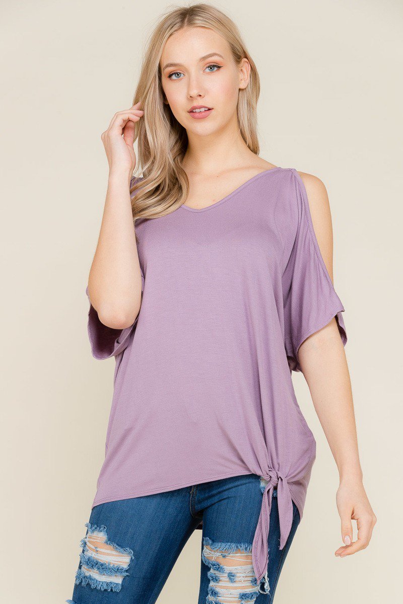 Cold Shoulder Relaxed Fit Tie Knot Lavendar Tunic